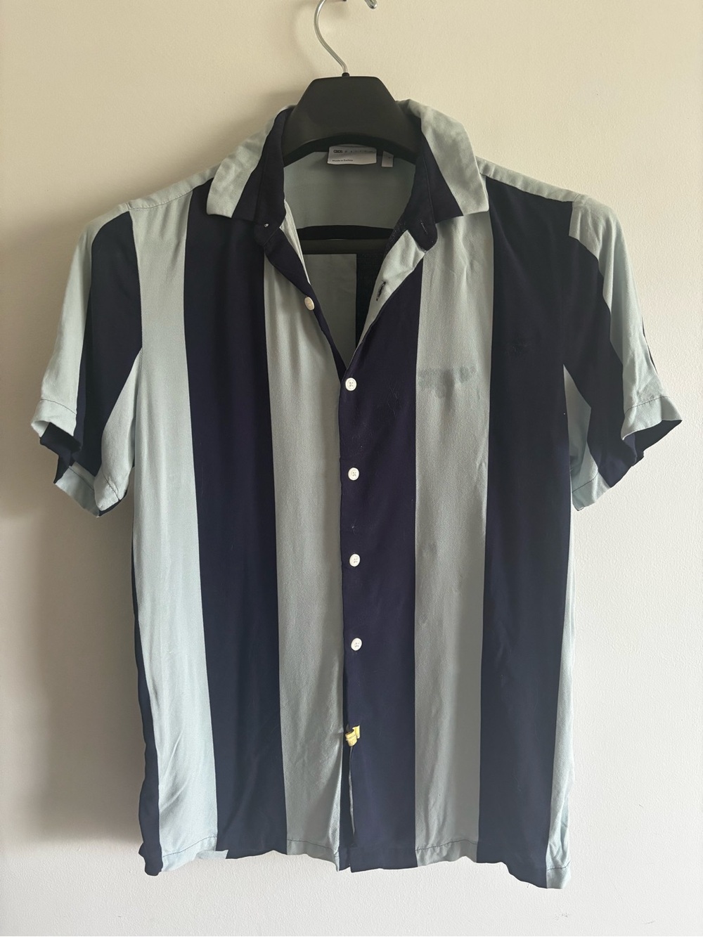 ASOS Men's Short Sleeve  Stripe Button-Down Shirt in Navy and Light grey-blue